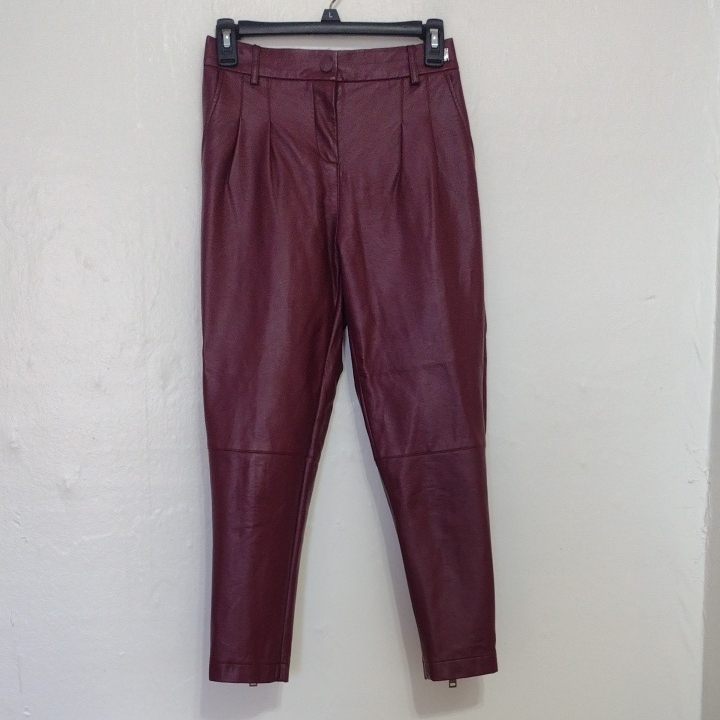 Bsb Collection Wine Faux Leather Pleated Skinny Ankle Pants Size 38